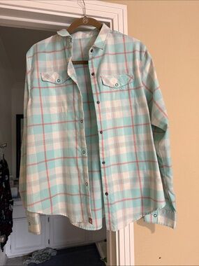Women’s Mint Plaid Button-Down Shirt